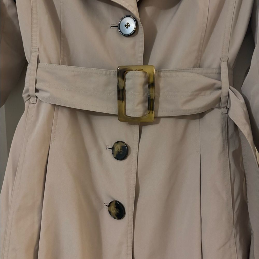 London Fog Belted Trench Coat Taupe Water Resistant Classic Elevated Small NWOT - Picture 9 of 13